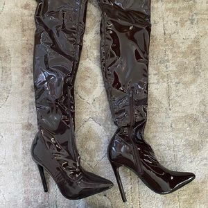 Public Desire Patent Leather Knee High Boots